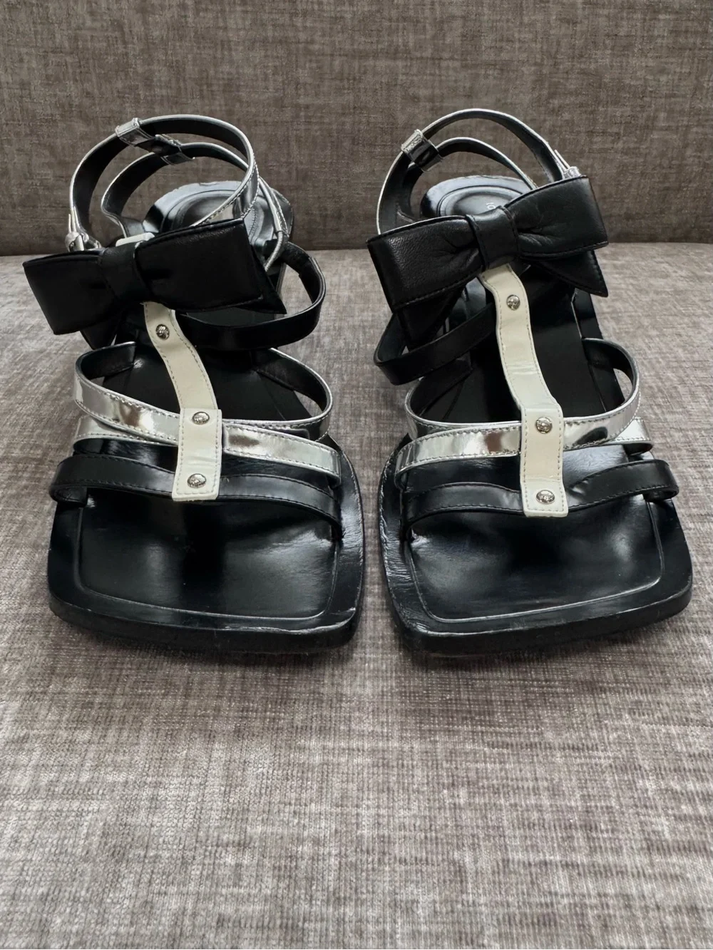 Louis Vuitton x Fornasetti 2021 Bow Gladiator Sandals Black Silver 36.5